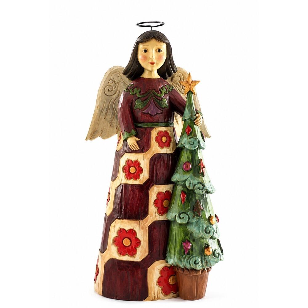 Jim Shore Folklore Angel w Christmas Tree Figurine Enesco 6001448 2018 9”